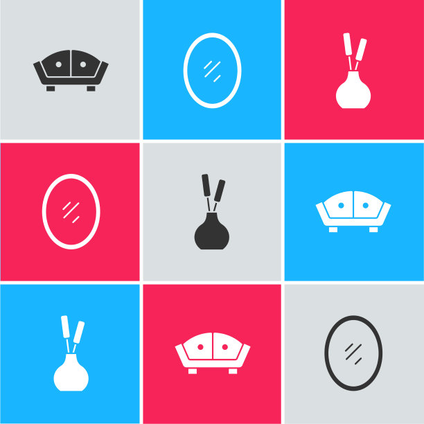 设置沙发、镜子和花瓶图标图片下载