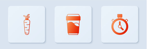 杯子里放水，胡萝卜和秒表白色图片下载