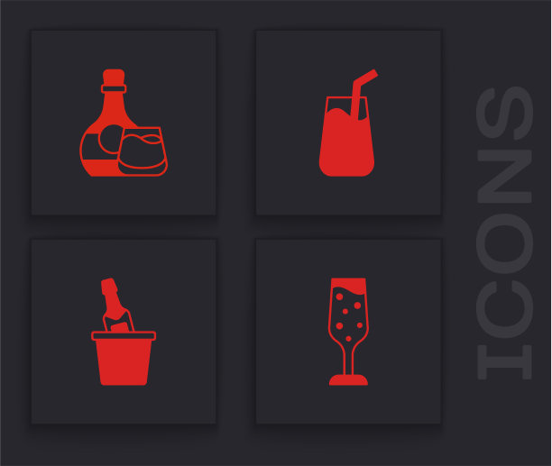 设玻璃香槟威士忌酒瓶和玻璃杯图片下载