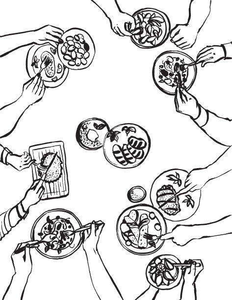 手拿刀叉用餐的人俯视图上图片下载