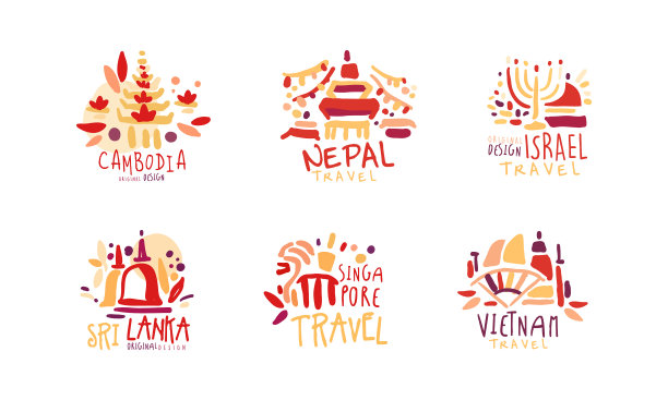 不同目的地的旅游标志设计图片下载