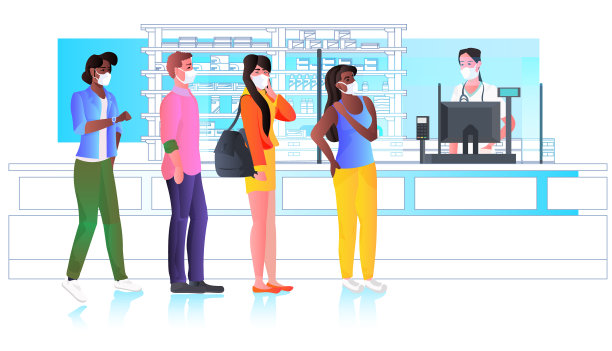 女药剂师戴着口罩给药混合种族图片下载