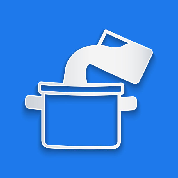 剪纸烹饪锅图标孤立在蓝色图片下载