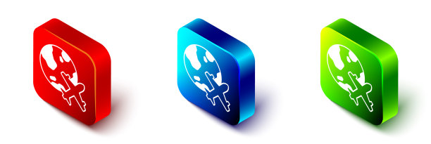 等距地球与飞行飞机图标孤立图片下载