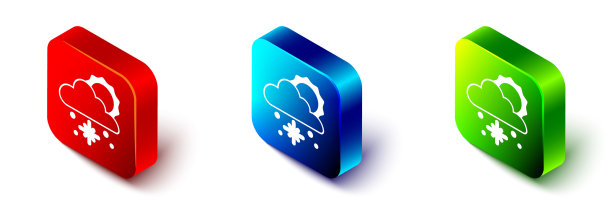 等距云与雪和太阳图标孤立图片下载