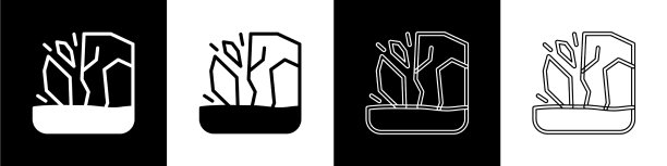 设置冰川融化图标孤立在黑色和图片下载
