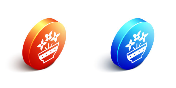 等距花在花瓶图标孤立在白色图片下载