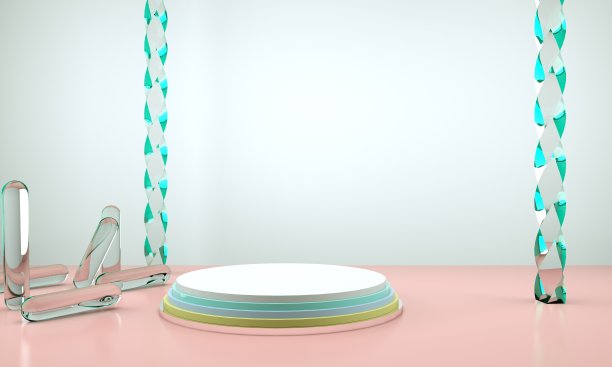 三维渲染工作室与几何形状，讲台在地板上。用于产品展示的平台，模拟背景。图片下载