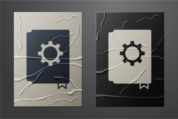 白色用户手册图标孤立在皱巴巴的纸上图片下载