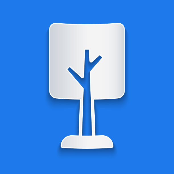 剪纸树图标孤立在蓝色背景图片下载