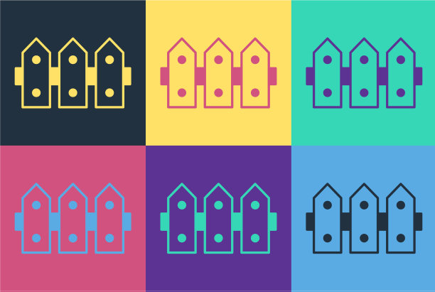 波普艺术花园栅栏木图标隔离上的颜色图片下载