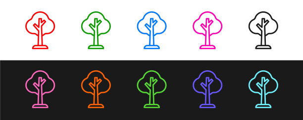 设置线树图标隔离在黑色和白色图片下载