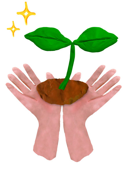 手握嫩芽在泥土泥塑艺术图片下载