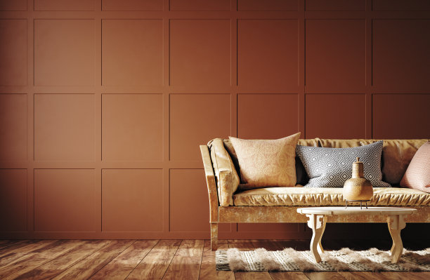 室内，深棕色客厅，真皮沙发图片下载