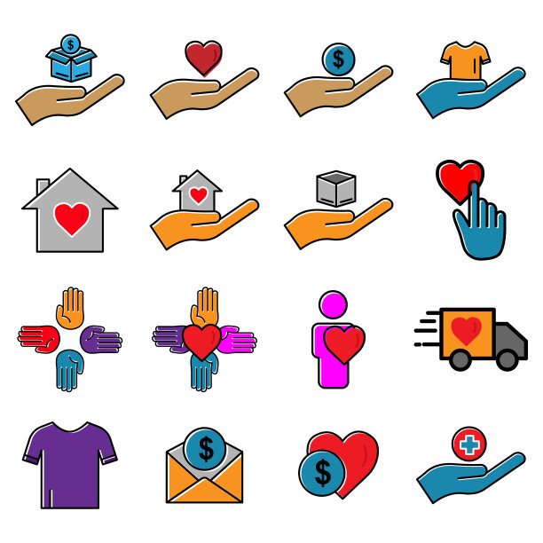 慈善直线式彩色图标集慈善符号图片下载