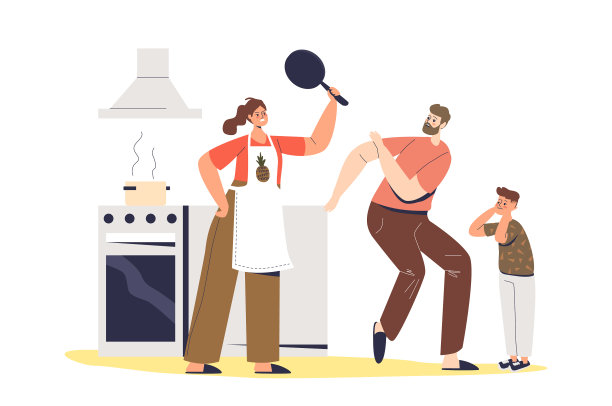 愤怒的妻子和母亲对着爸爸和孩子大喊大叫图片下载