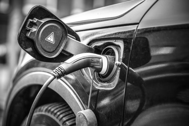 电子充电器插在混合动力汽车充电过程中图片下载