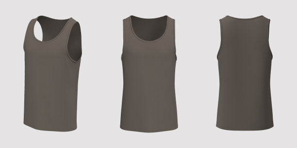空白无袖t恤模型在前面，侧面和背面的观点图片下载