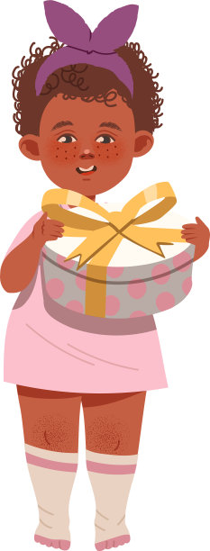 满脸雀斑的小女孩收到包装好的礼品盒图片下载