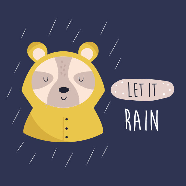 穿着雨衣的可爱小熊的有趣插图图片下载