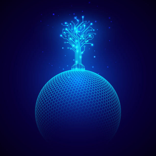 未来的抽象背景。球面上的电路树。科幻的概念。科技设计元素。向量图片下载