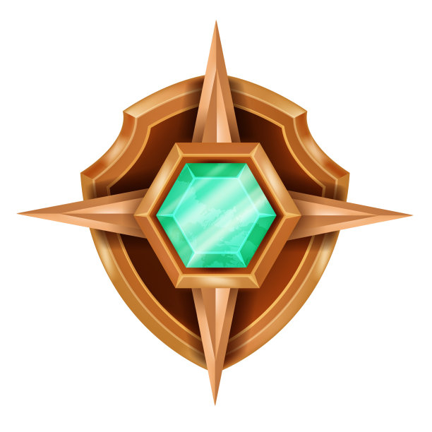 金色的游戏徽章图标，矢量等级奖励奖章，UI胜利者奖杯成就设计在白色。图片下载