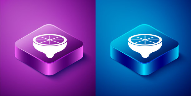 等距柠檬图标分离在蓝色和紫色图片下载