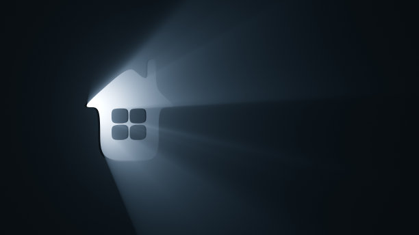 发光的房子图标。房地产主题插画图片下载