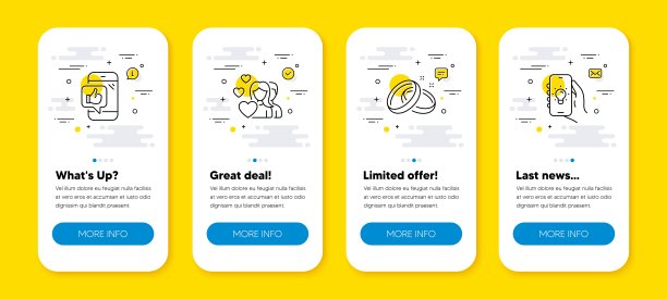 向量集的夫妇，结婚戒指和移动像线图标设置。向量图片下载
