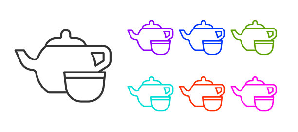 黑线传统中国茶道图标图片下载