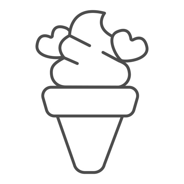 带心形细线图标的冰淇淋华夫筒图片下载