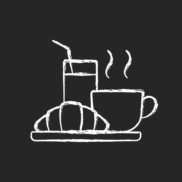 早餐粉笔白色图标在黑色背景图片下载