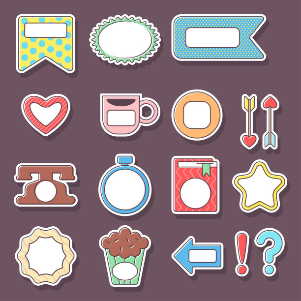 计划者和日记贴纸矢量卡通集孤立的背景。图片下载