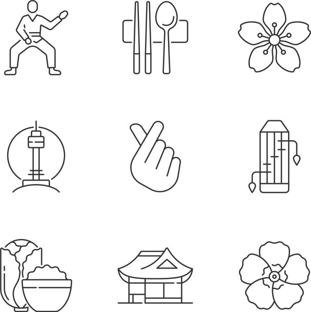 韩国文化线性图标设置图片下载