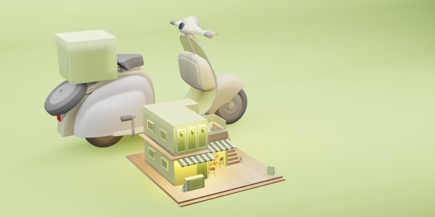 甜品店模型咖啡店餐厅送货服务卡通形象3D插图图片下载