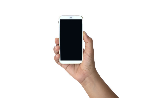 手握白色屏幕，手机被隔离在带有剪切路径的白色背景上。图片下载