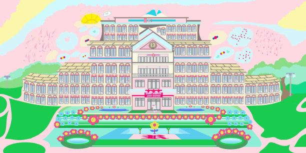 明亮色彩的七层经典兔兔医院和套房卡通风格儿童艺术插画2021图片下载