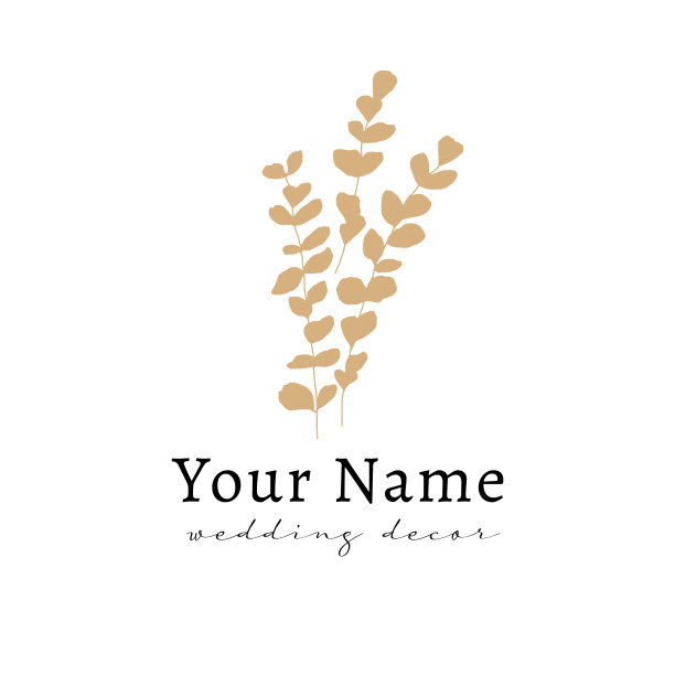 花最小标签模板，矢量图形。手绘树枝和树叶。图片下载