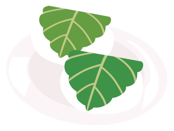 插图的两个米饼含有豆酱包裹在一个橡树叶。图片下载