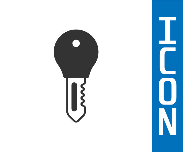 灰色酒店门锁钥匙图标孤立在白色背景。向量图片下载