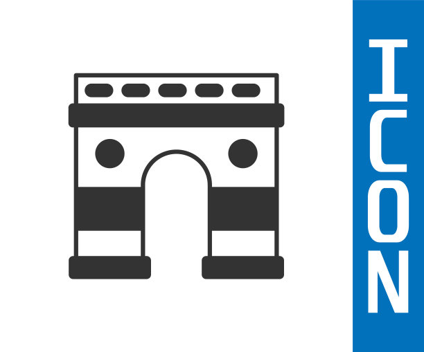 灰色凯旋门图标孤立在白色背景。法国巴黎的地标。向量图片下载