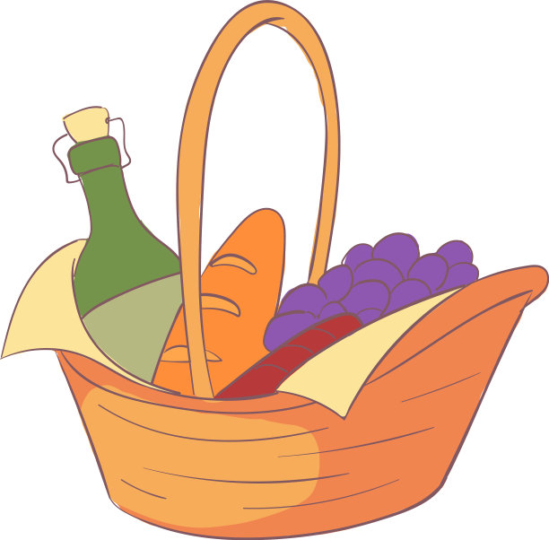 木制野餐篮图标卡通和扁平风格图片下载