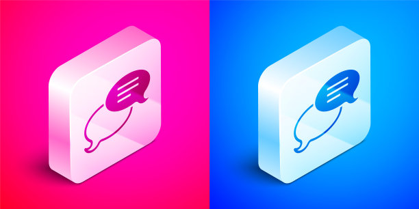 等距语音气泡聊天图标孤立在粉红色和蓝色的背景。消息图标。交流或评论聊天符号。银广场按钮。向量图片下载