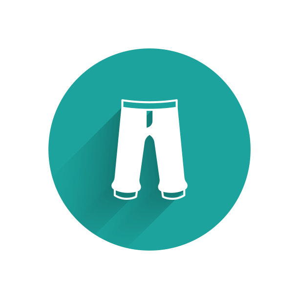 白色裤子图标孤立与长阴影背景。裤子的迹象。绿色圆圈按钮。向量图片下载