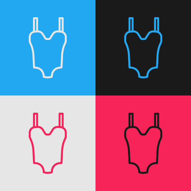 流行艺术线夏季海滩泳装图标孤立的颜色背景。海滩女性时尚。向量图片下载