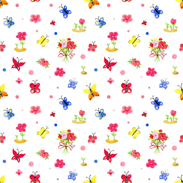 水彩花和蝴蝶无缝图案。图片下载