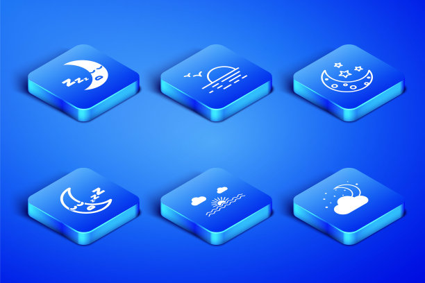 集云与月亮和星星，月亮图标，日落，和图标。向量图片下载