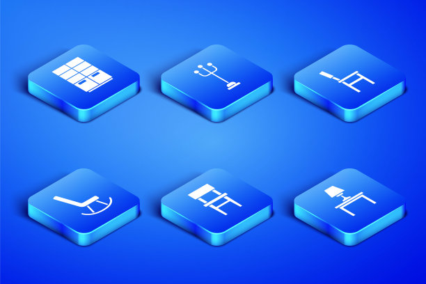 把台灯放在桌上，衣柜，椅子，扶手椅，衣帽架和图标。向量图片下载