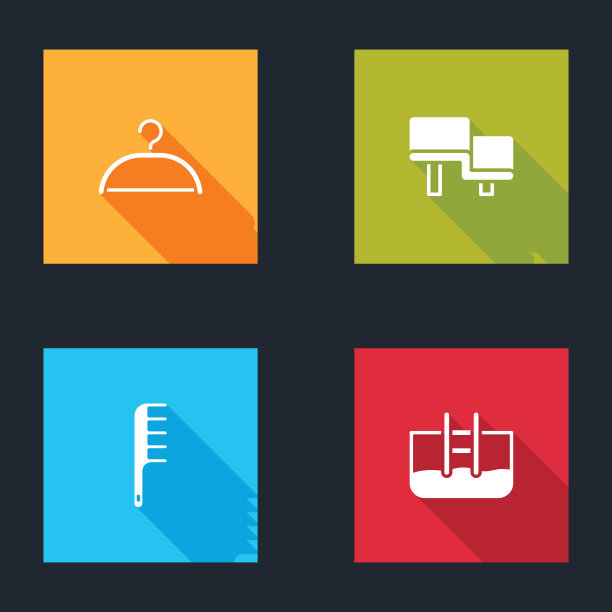 设置衣架衣柜，桑拿木凳，发刷和游泳池的梯子图标。向量图片下载