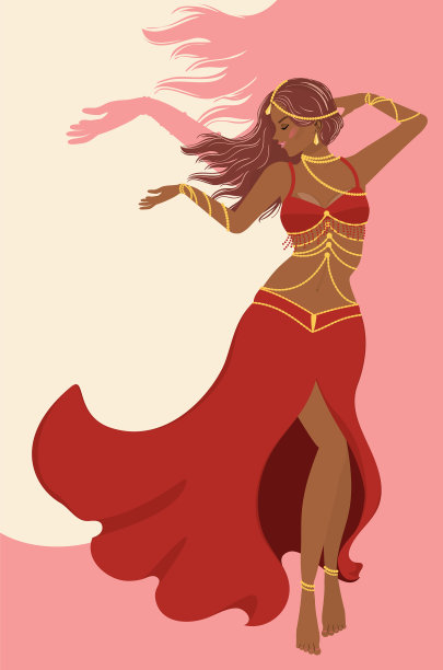 肚皮舞女孩穿着红色的裙子设计图片下载